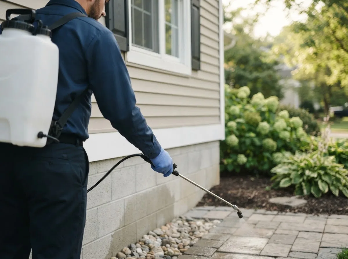 Pest control technician inspecting a home in Dixfield, ME